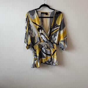 Yellow black and grey blouse